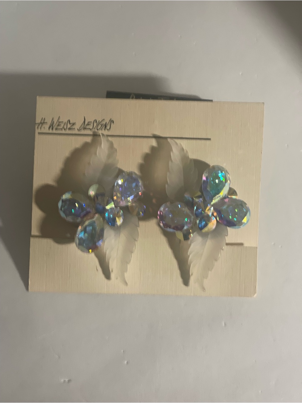 H. Weisz Iridescent Crystal Leaf Statement clip Earrings - White